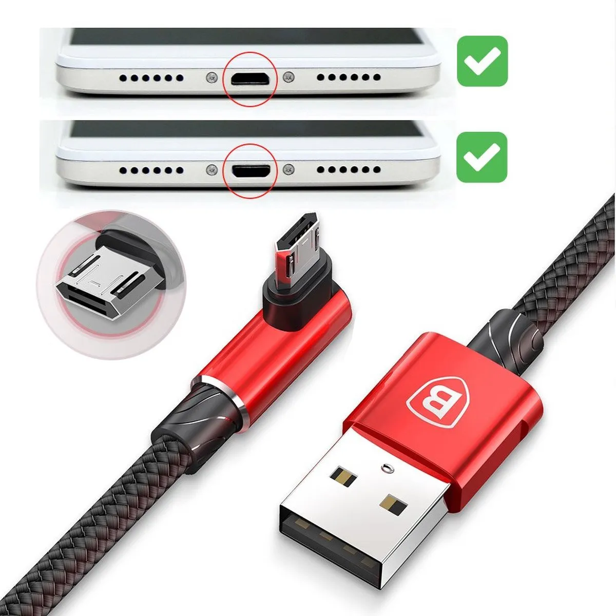 Baseus MVP CAMMVP-B01 Haakse Kabel - Micro-USB 2m 1,5A - Zwart