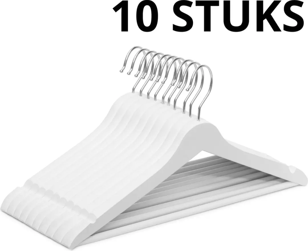 Wicotex Houten Kledinghanger Set 10 Stuks - Wit