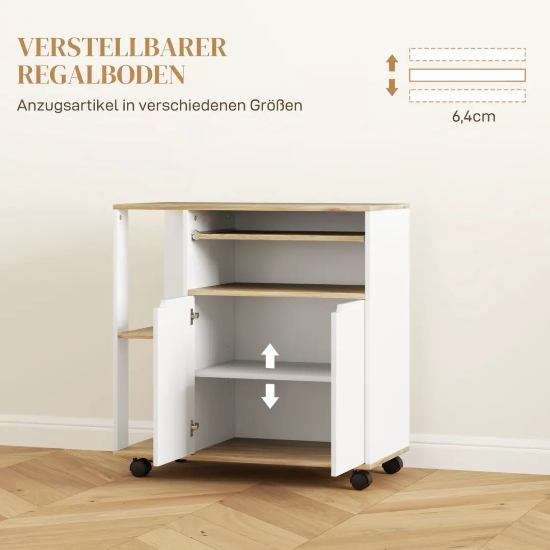 Homcom Keukenwagen Natuurhout/Wit 80L x 40B x 82H cm