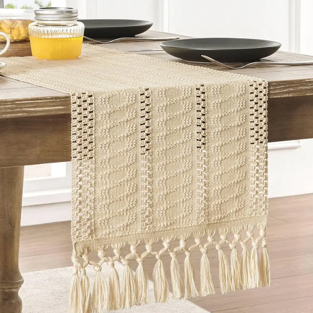 ECTEATOY Boheemse Tafelloper 30x120cm - Wit
