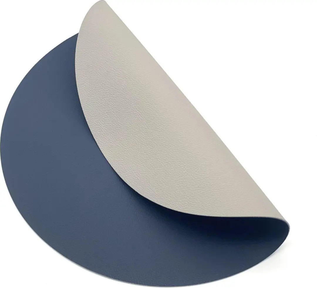 Kade 171 Lederlook Placemats Rond 38cm - 6 Stuks - Blauw/Grijs