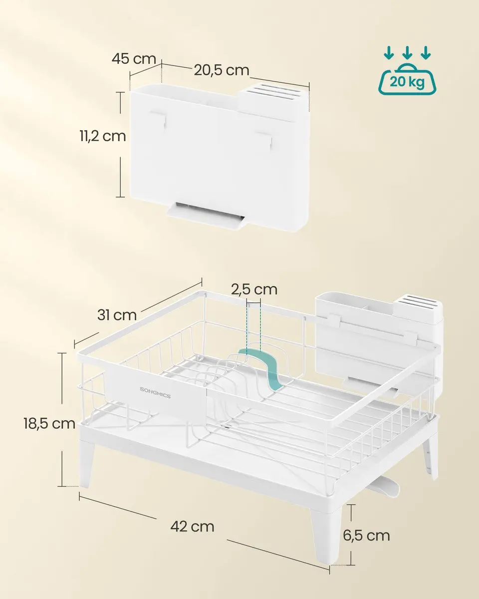 Songmics KCS550WG01 Afdruiprek - 360° Draaibaar - Wolkenwit