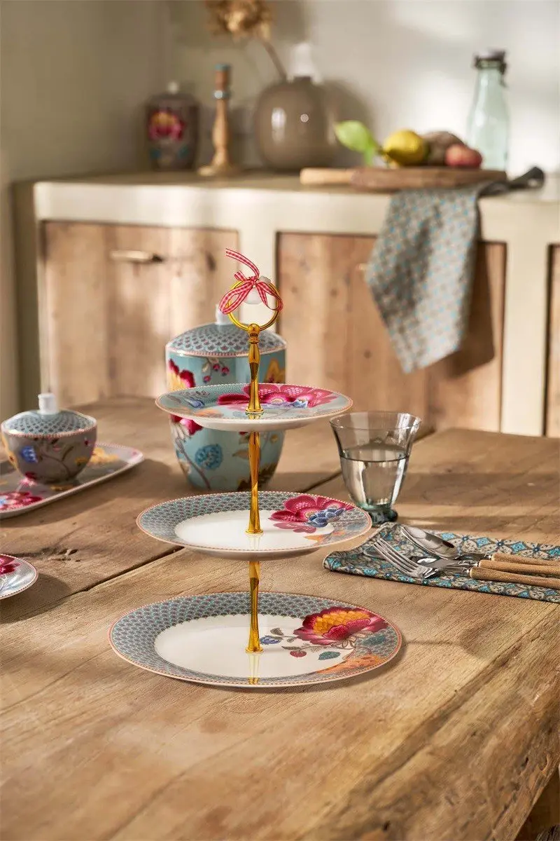 Pip Studio Taartstandaard Blooming Tales Fantasy Blauw - 3 Lagen Ø17/21/26.5cm