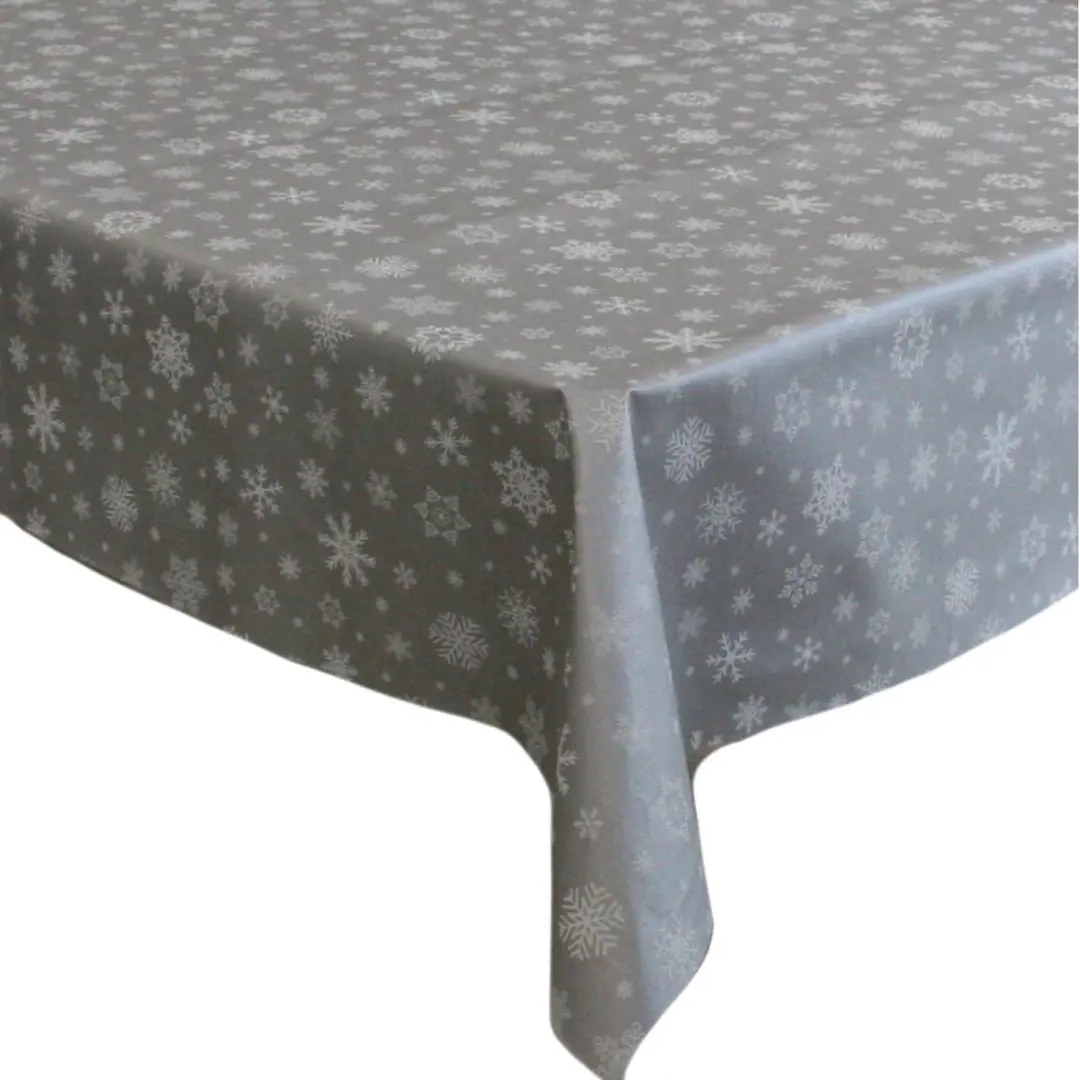 Bellatio Design Kersttafelzeil 140x180cm - Zilver met sneeuwvlokken