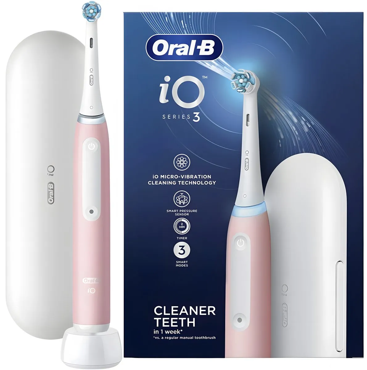 Elektrische tandenborstel Oral-B iO Series 3 Roze – magnetische tandenborstel – met reisetui & oplaadstation – 3 reinigingsstanden