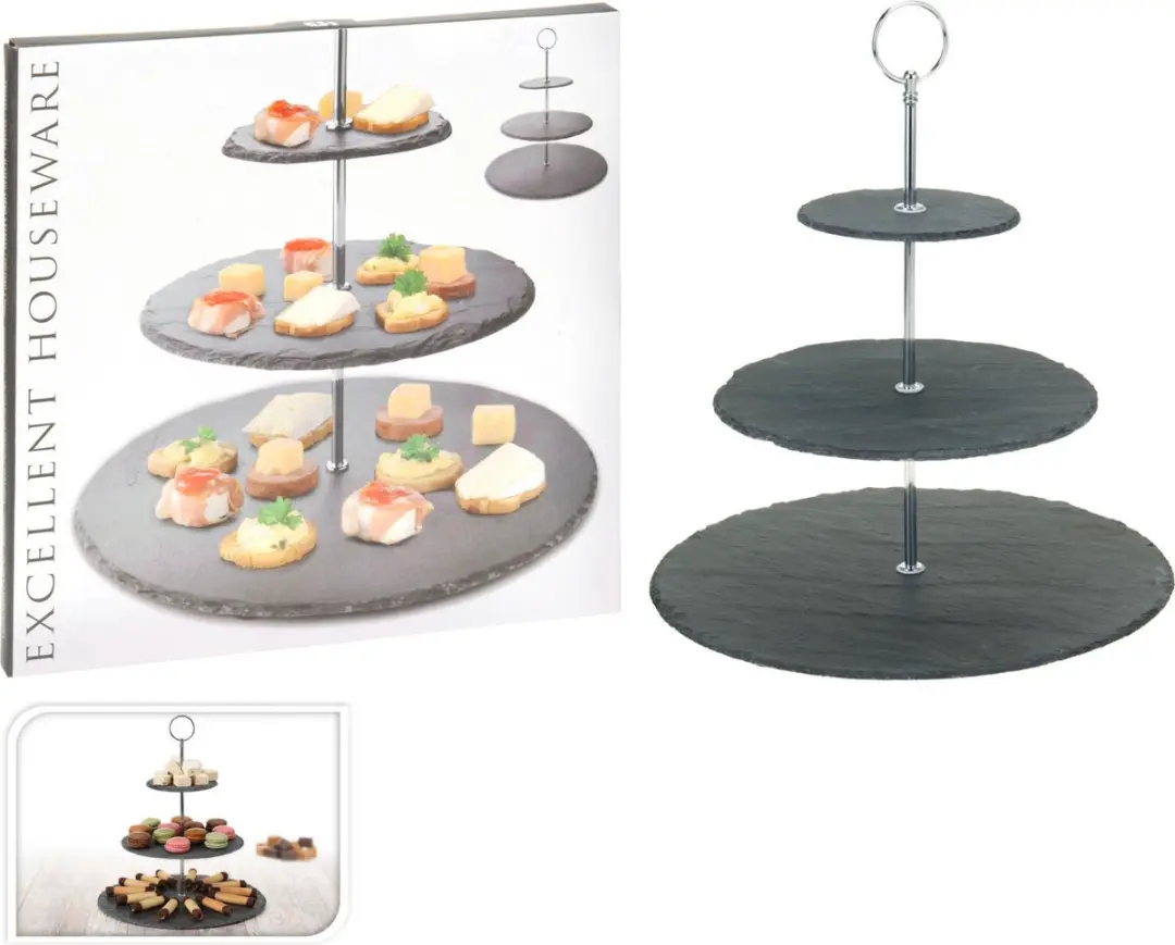 Excellent Houseware Etagère 3-laags - 30x34cm - Zwart