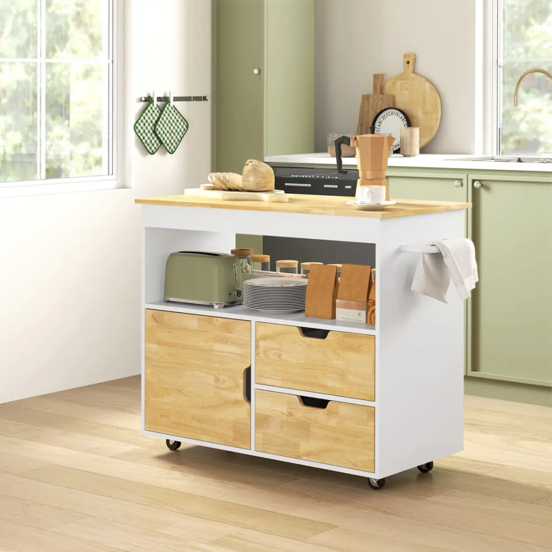 Homcom Keukenwagen Eiken - 107x50x85cm