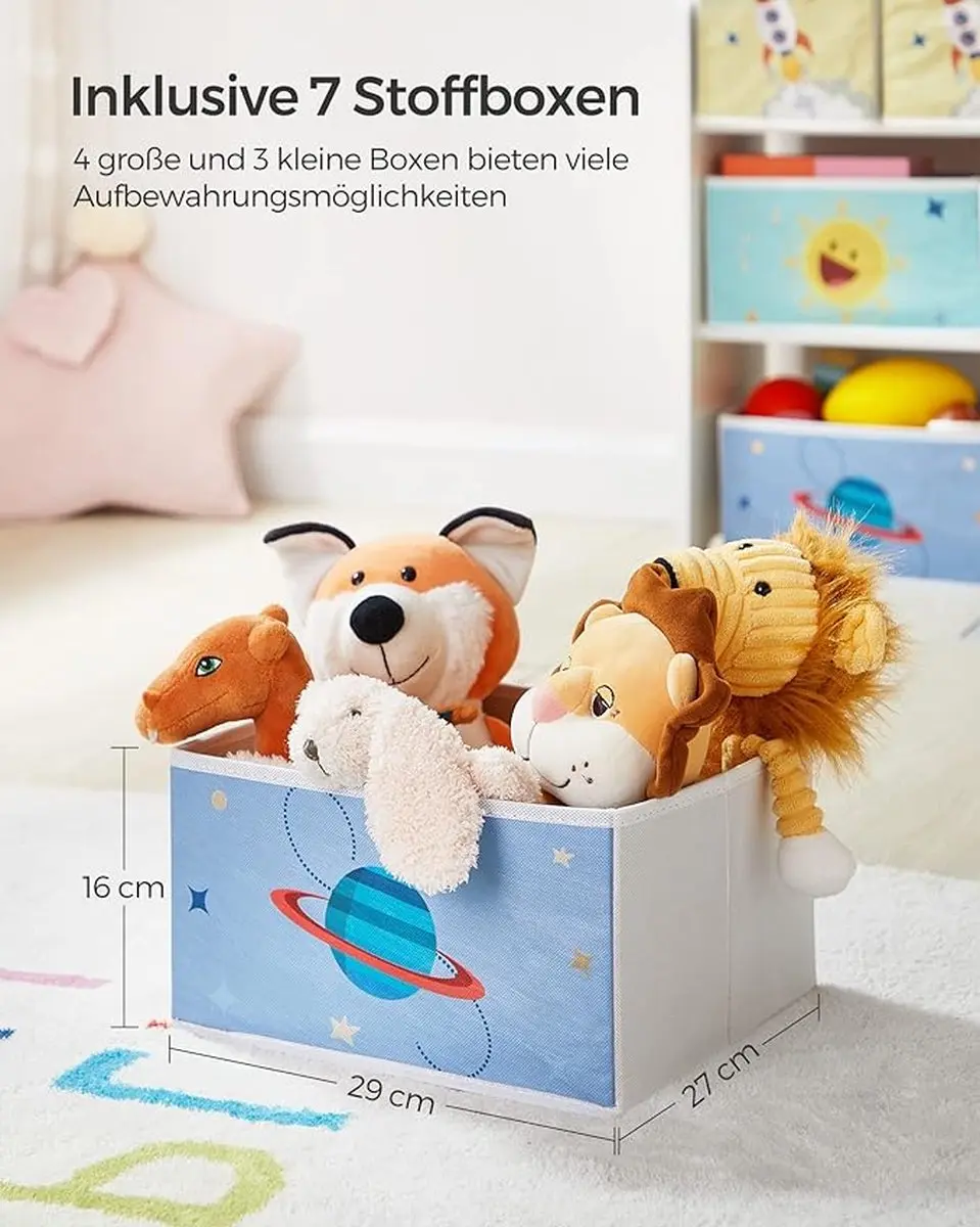 Songmics Kinderkamerplank GKR034W01 - 7 Opbergdozen - 110L - Wit