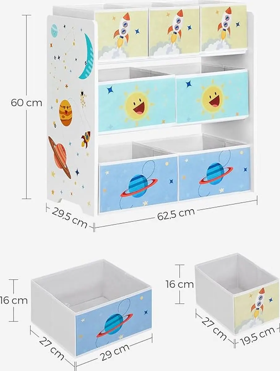 Songmics Kinderkamerplank GKR034W01 - 7 Opbergdozen - 110L - Wit
