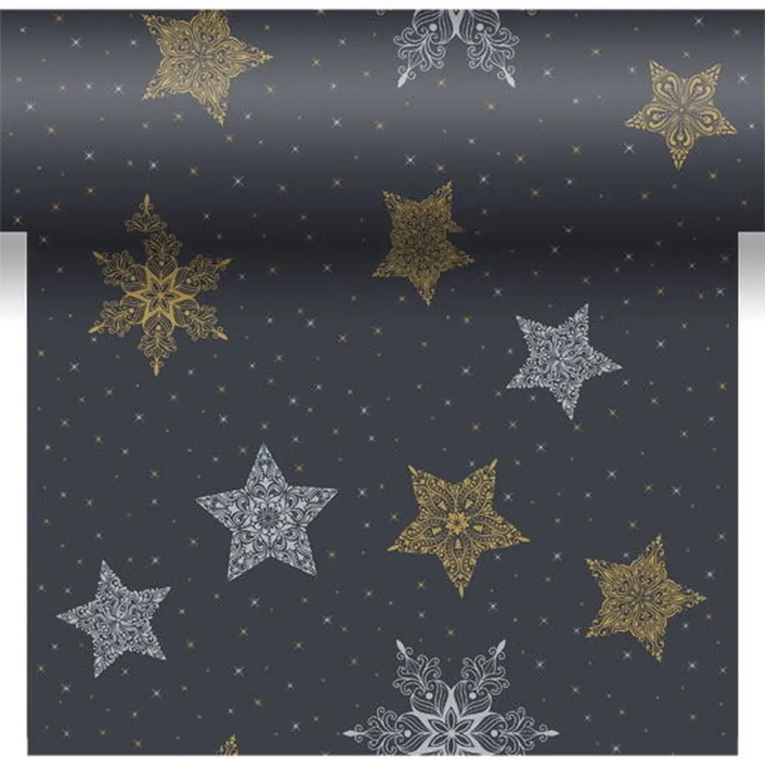 Duni Tafelloper Snowstars Zwart 480cm
