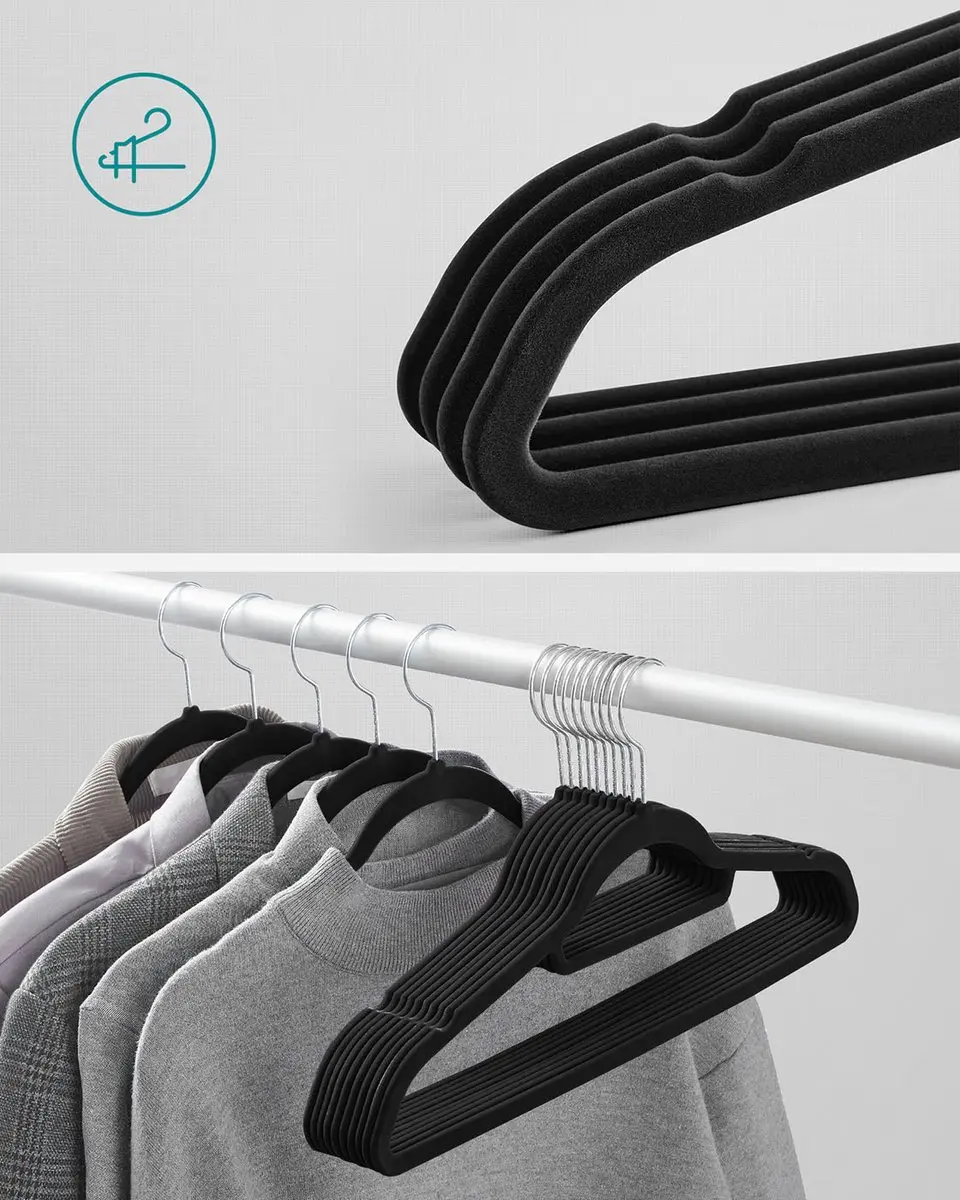 Songmics Fluweel Kleerhangers 20 Stuks - Zwart