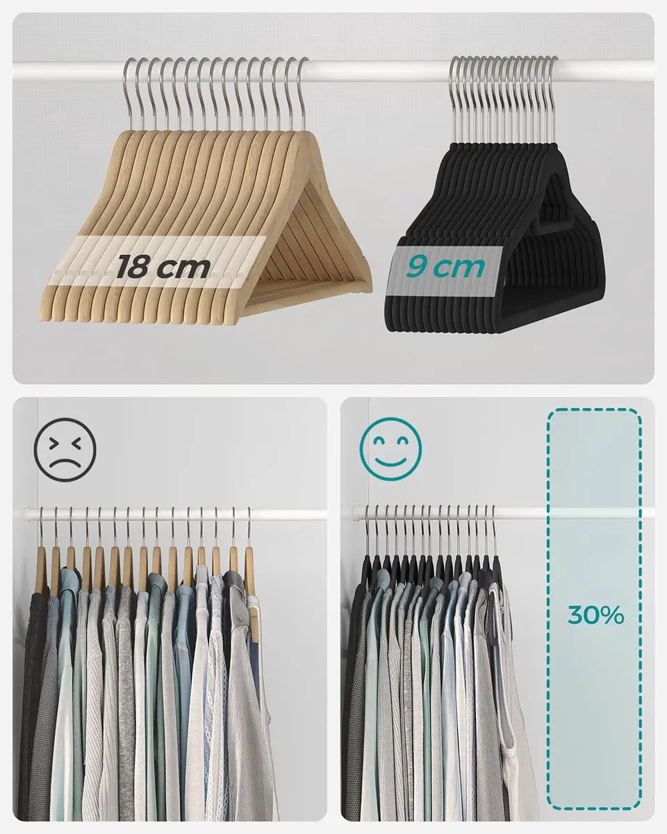 Songmics Fluweel Kleerhangers 20 Stuks - Zwart