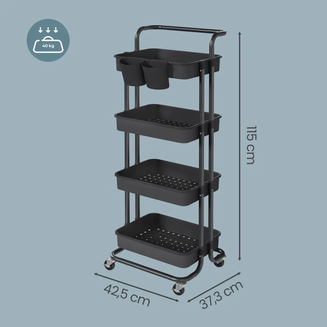 Songmics Serveerwagen 4 lagen - Zwart