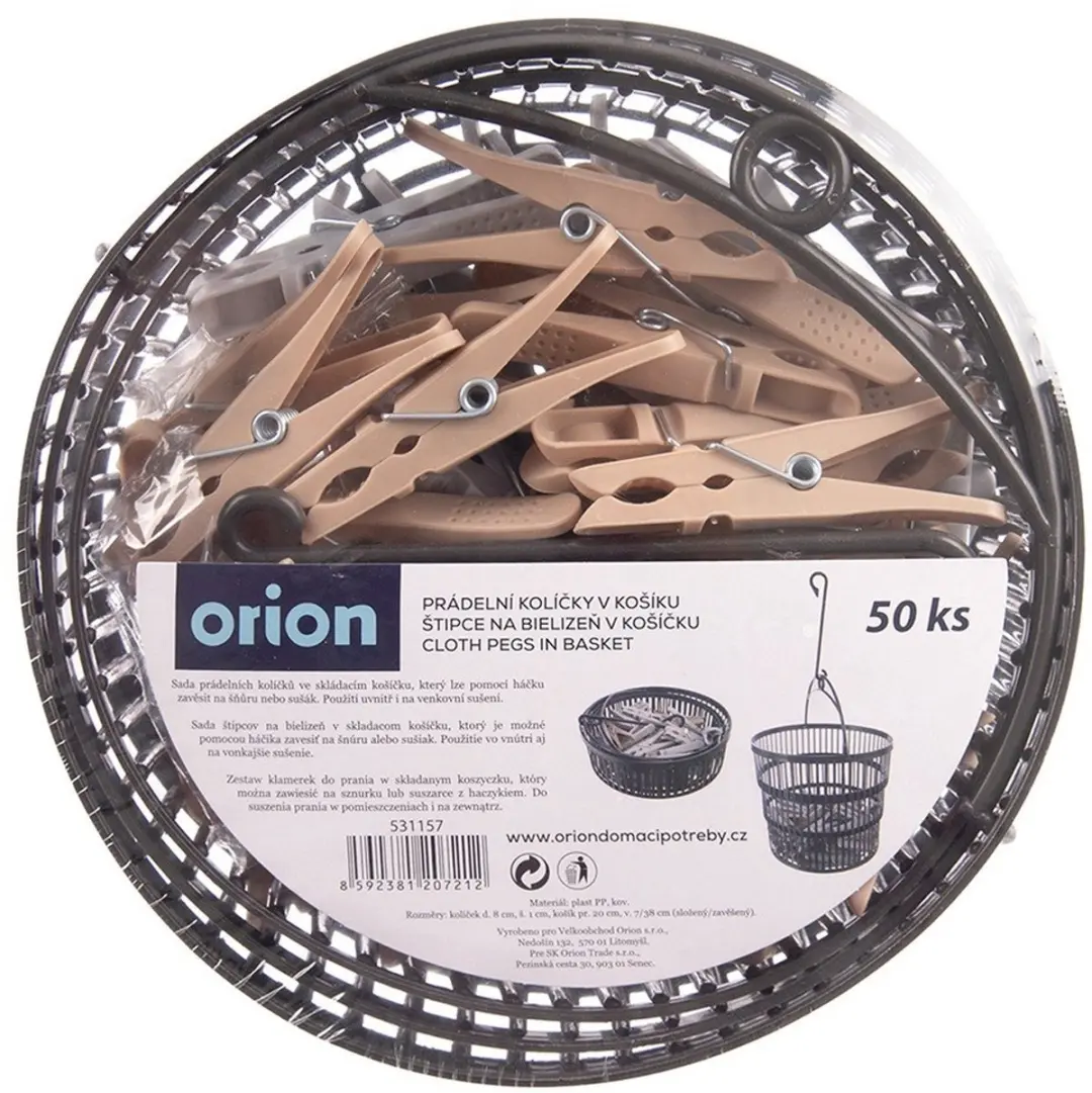 Orion Wasknijpers 50 Stuks - Opvouwbare Mand Grijs/Beige