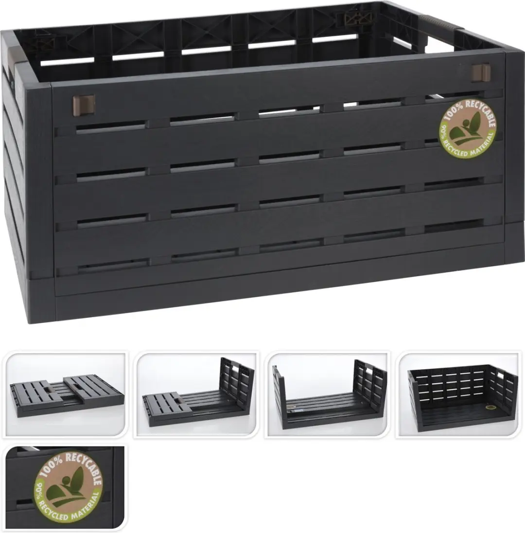 Excellent Houseware Inklapbare Boodschappenkrat Antraciet 60L - afbeelding 2 van 5