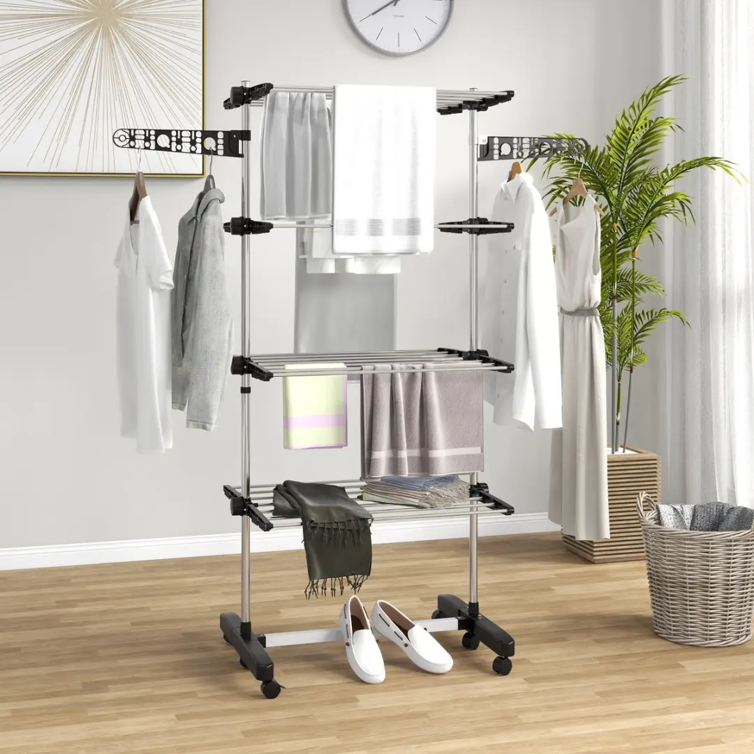 Homcom Edelstahl Wäscheständer 142x55x172cm - Zwart