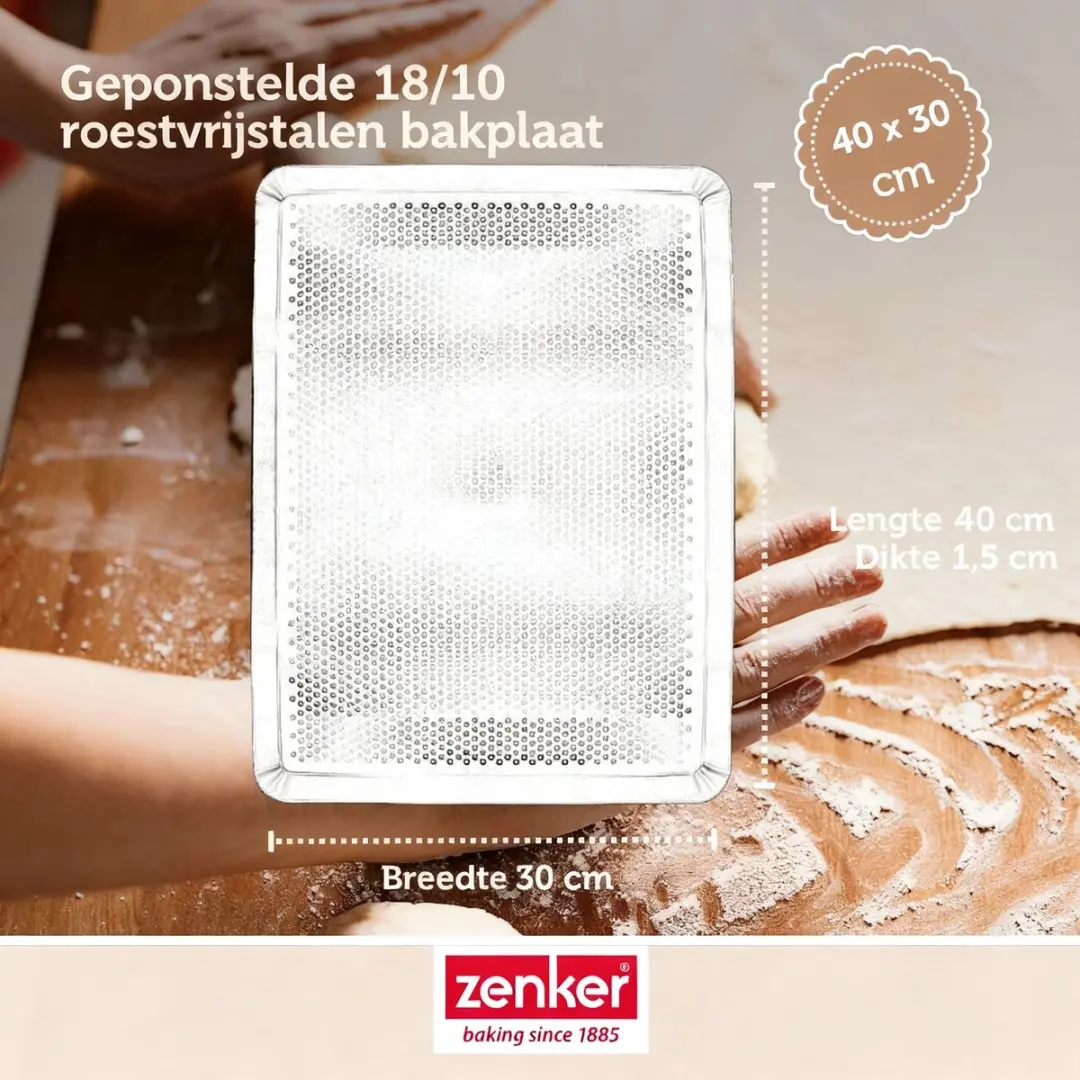 Zenker Special Cooking Perforeerbare Bakplaat 40x30cm - Aluminium 18/10 - Grijs