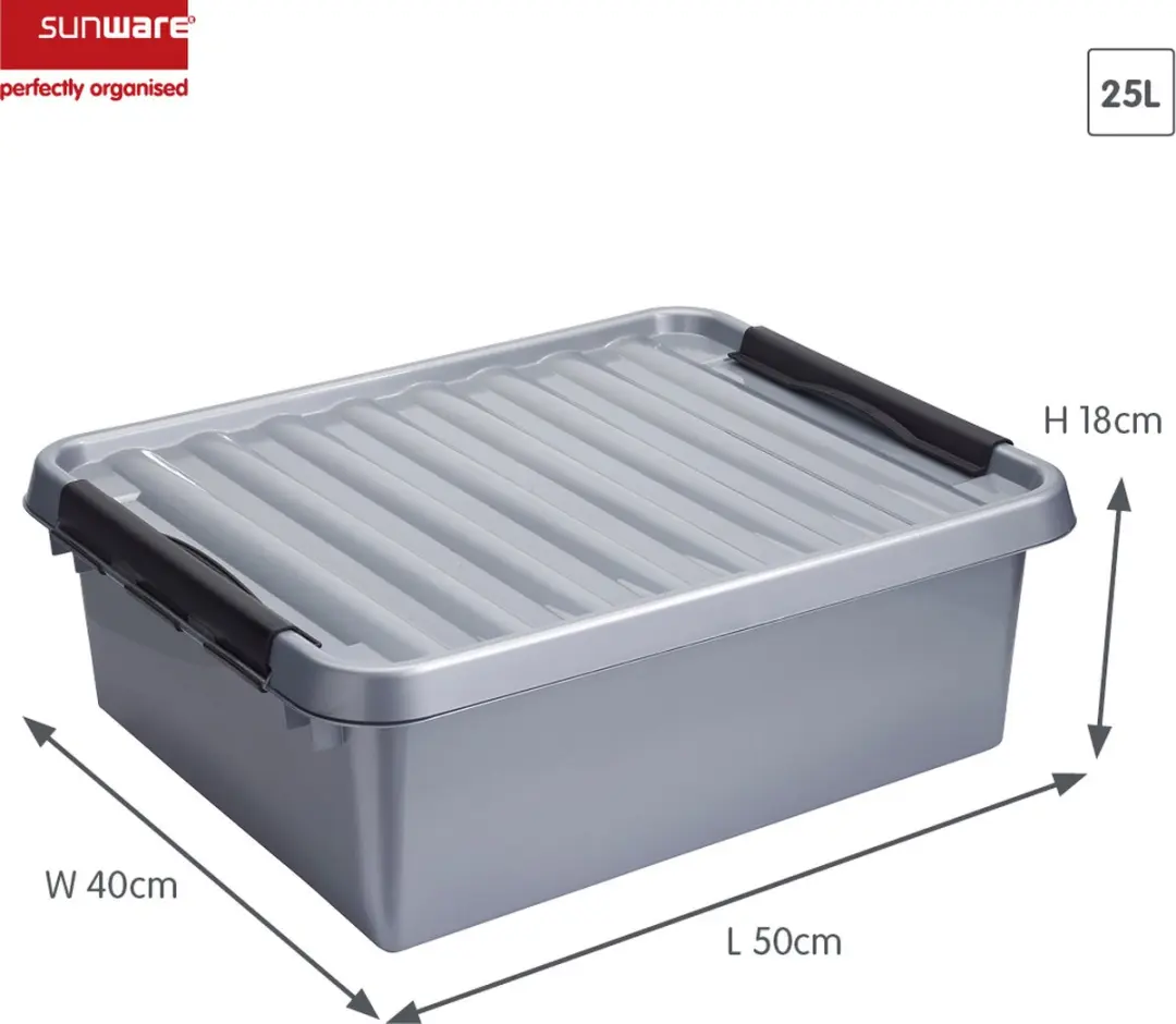 Sunware Q-line Opbergbox Metaal 25L - 50x40x18cm - Zwart - afbeelding 2 van 3