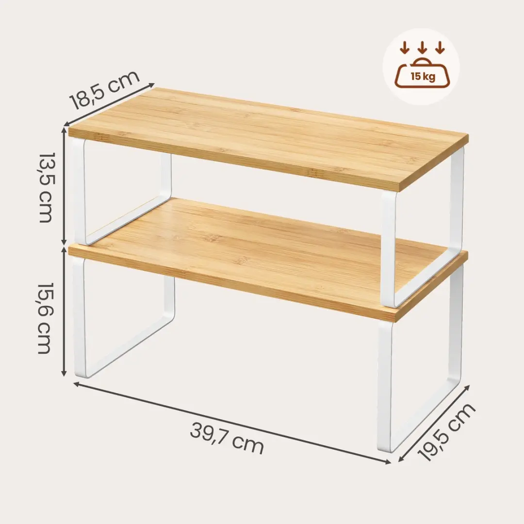 Songmics Kruidenrek Set 2 Stuks - Uitbreidbaar & Stapelbaar - Wolkenwit/Naturel Beige - afbeelding 4 van 6