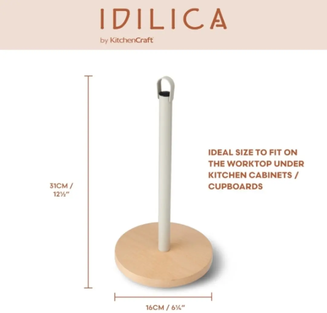 KitchenCraft Idilica Metalen Keukenrolhouder - Beukenhouten Onderstel