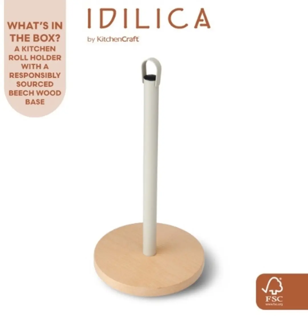 KitchenCraft Idilica Metalen Keukenrolhouder - Beukenhouten Onderstel