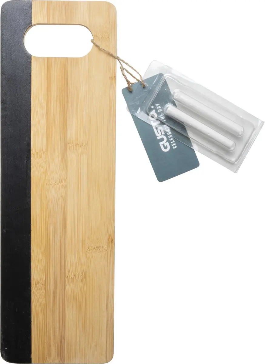 Gusta Serveerplank Bamboe 39x12,5cm - Bruin/Zwart - 2 Krijtjes