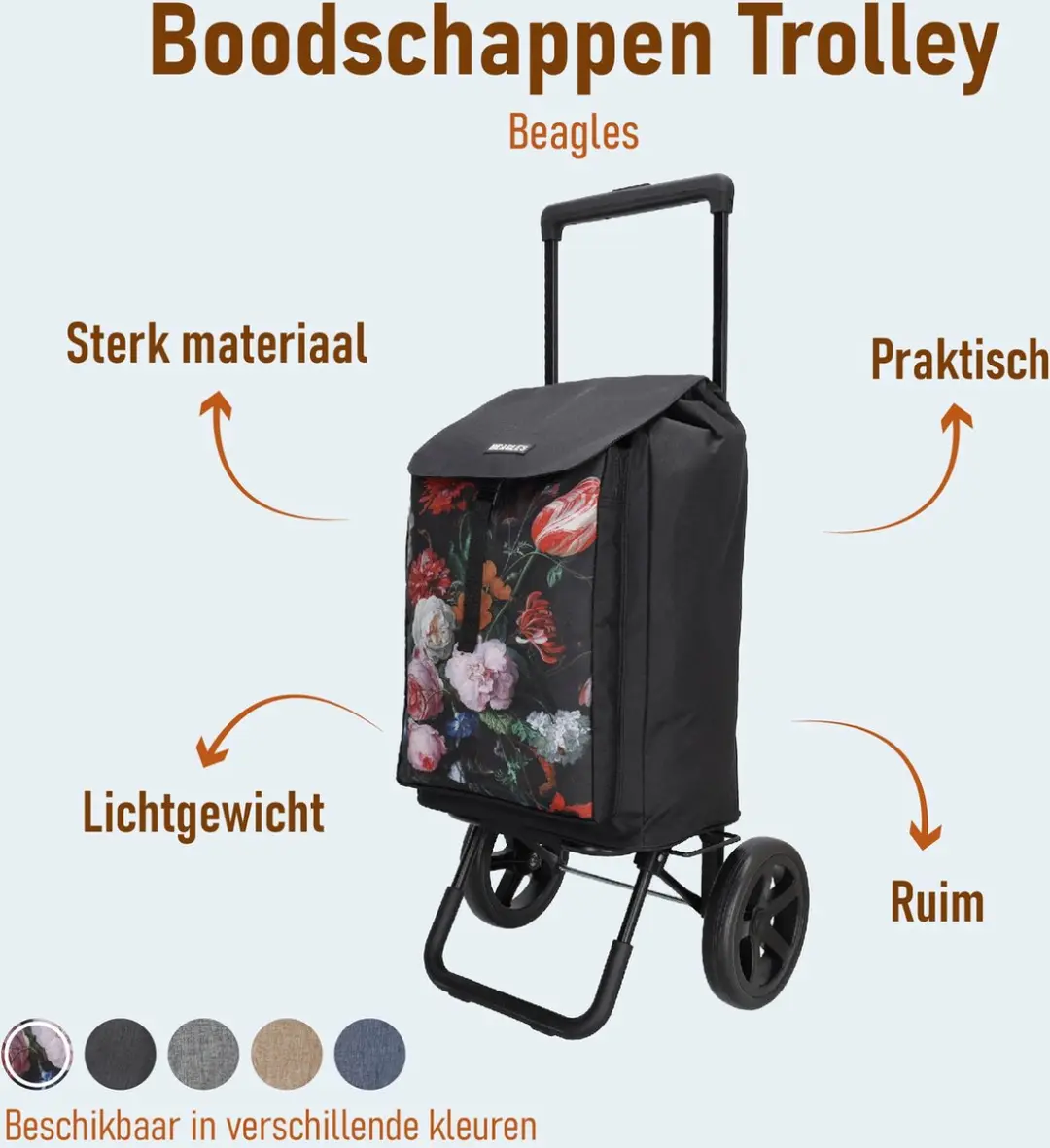 Beagles Shop & Go Boodschappen Trolley 215511173 - 40L - Bloem zwart - afbeelding 6 van 6