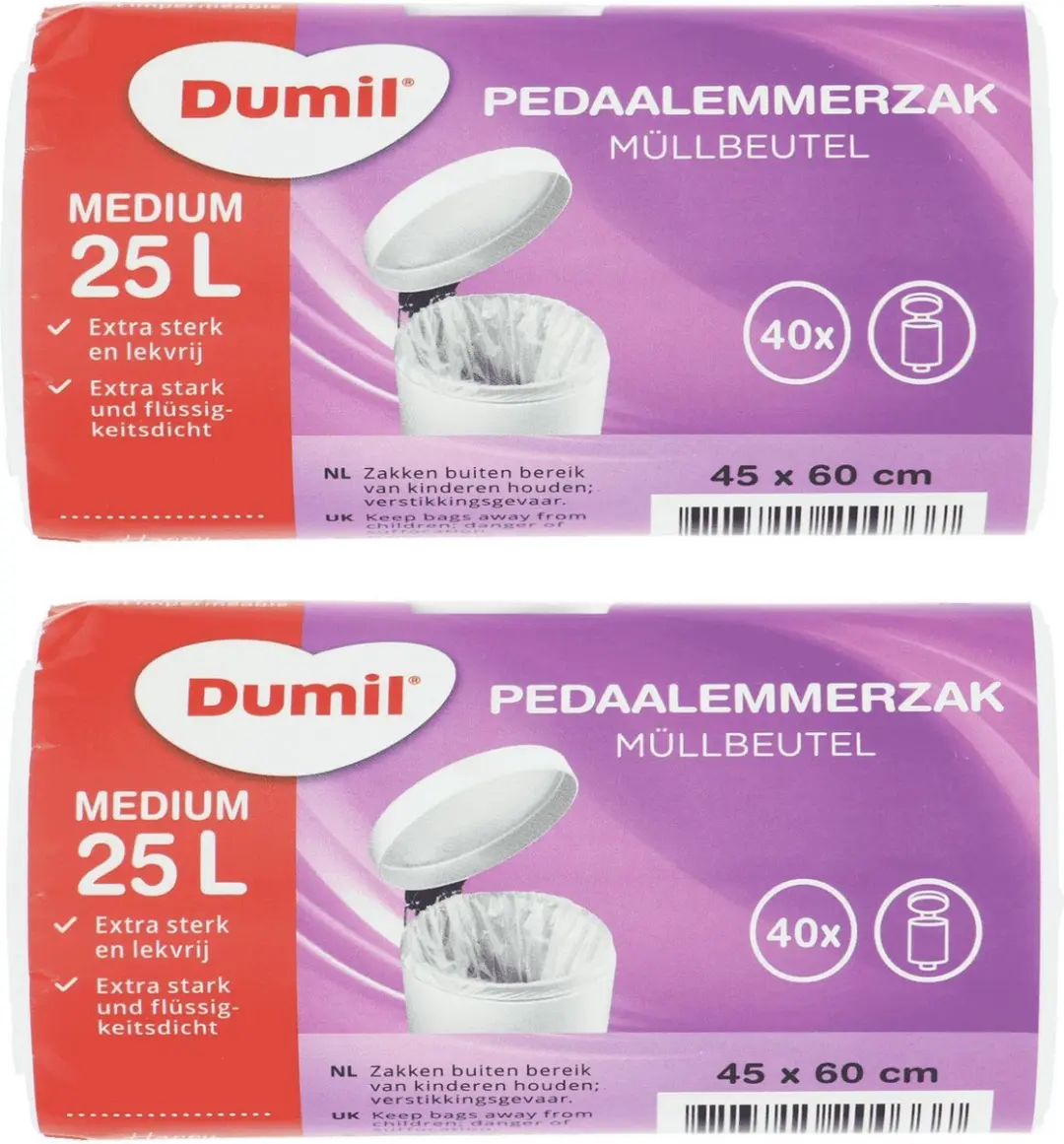 Dumil Pedaalemmerzakken 25L - 80 Stuks (2x40) - Transparant