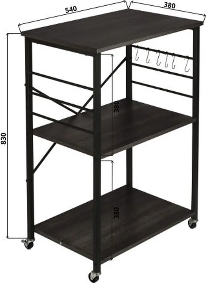 Erro Keukentrolley Serveerwagen 60x40x89cm - Zwart