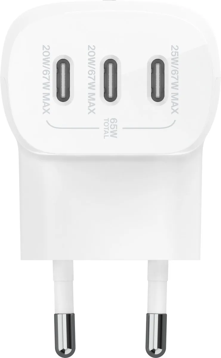 Belkin WCC002vf2MWH USB-C Oplader 65W - 3 Poorten - Wit