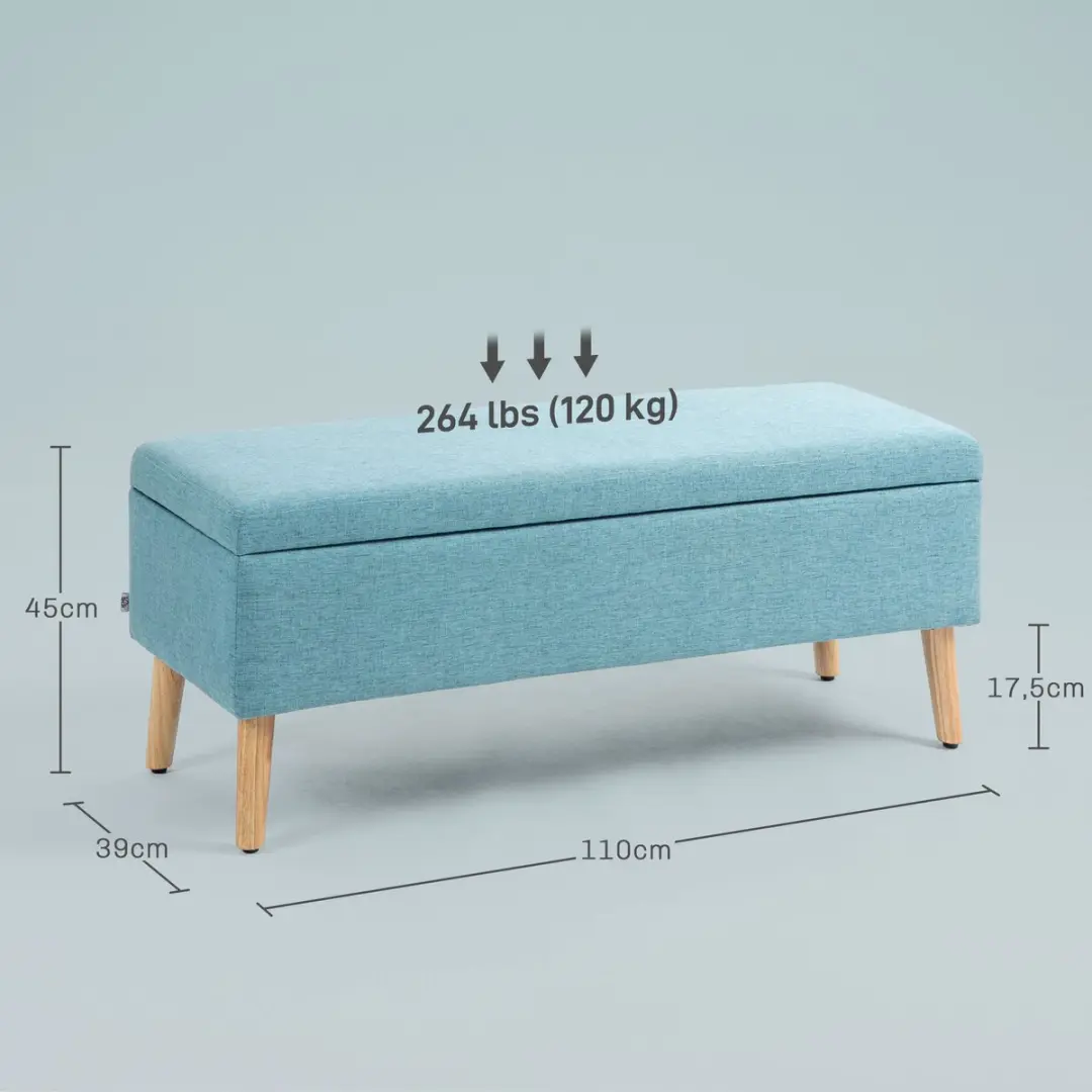 Homcom Sitzbank - 110x39x45cm - Blauw - afbeelding 6 van 6