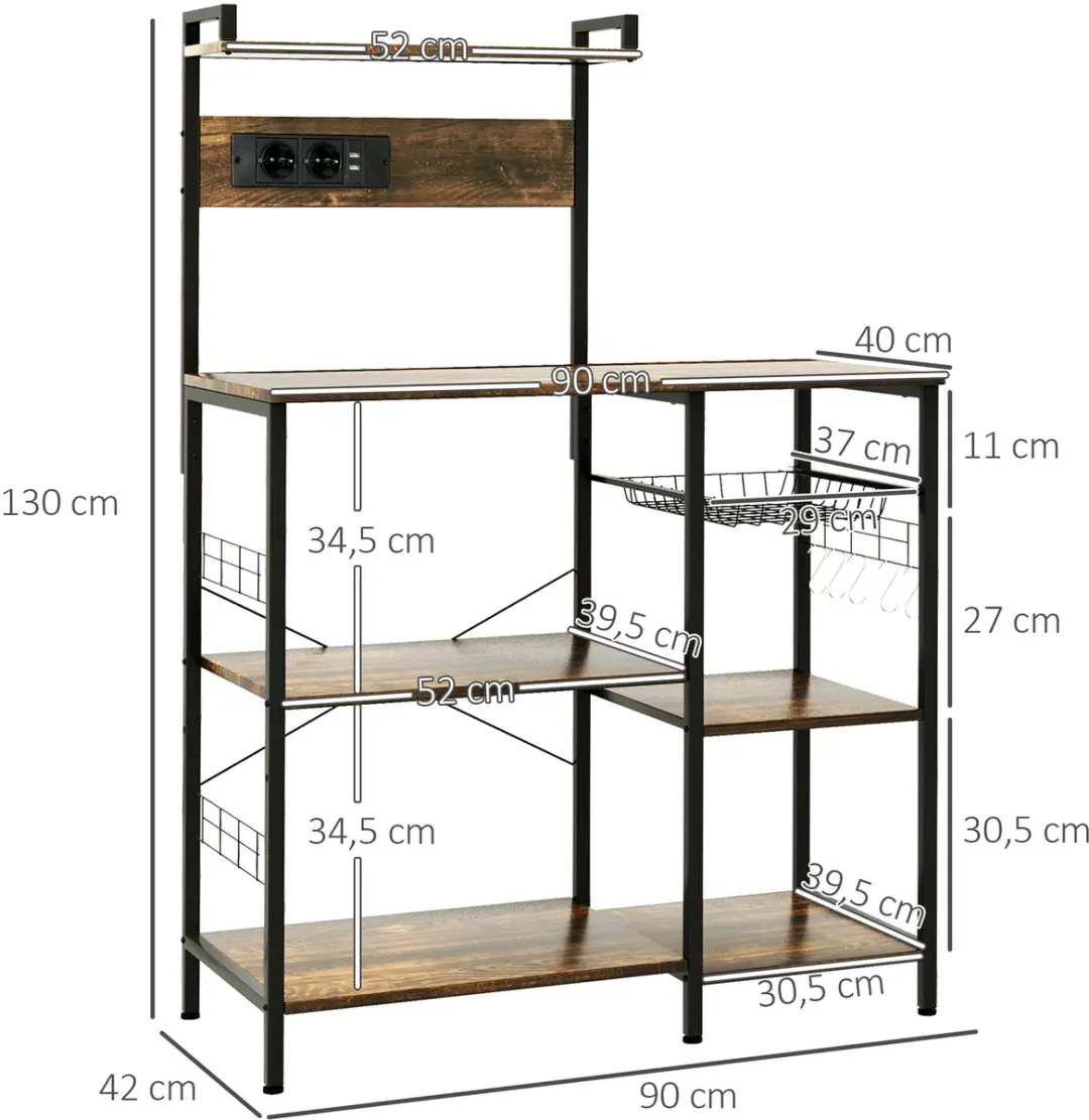 Homcom Keukenopbergplank 90x42x130cm - Bruin