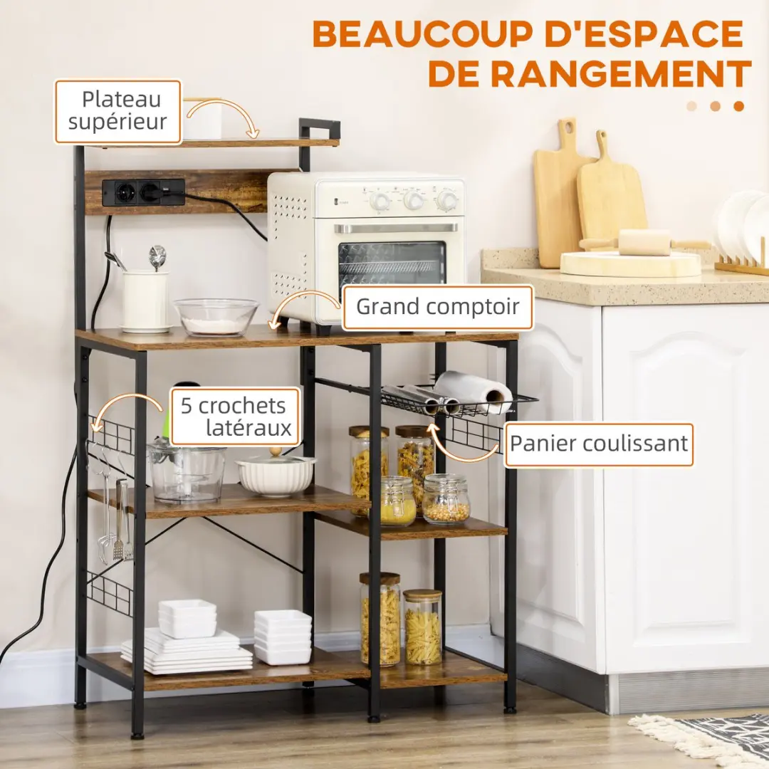 Homcom Keukenopbergplank 90x42x130cm - Bruin