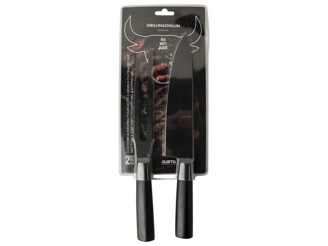 Gusta Grillin' & Chillin' BBQ Set - Vleesvork & Koksmes - Zwart