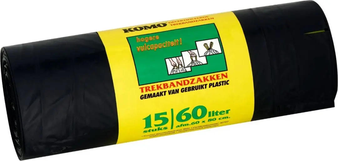 KOMO Afvalzakken 60L - 15 Stuks - Zwart