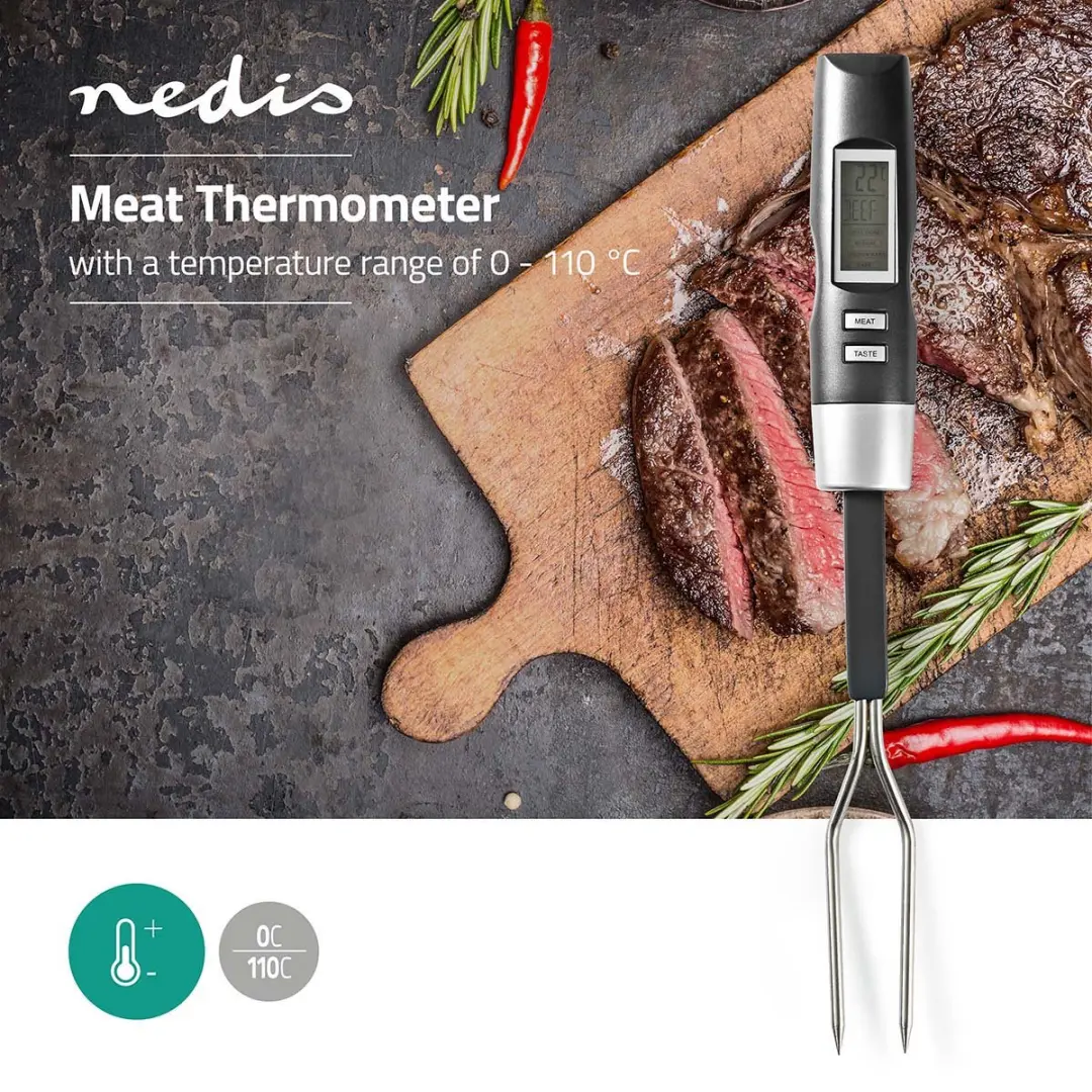 Nedis Vleesthermometer - 0-110°C - Zilver/Zwart