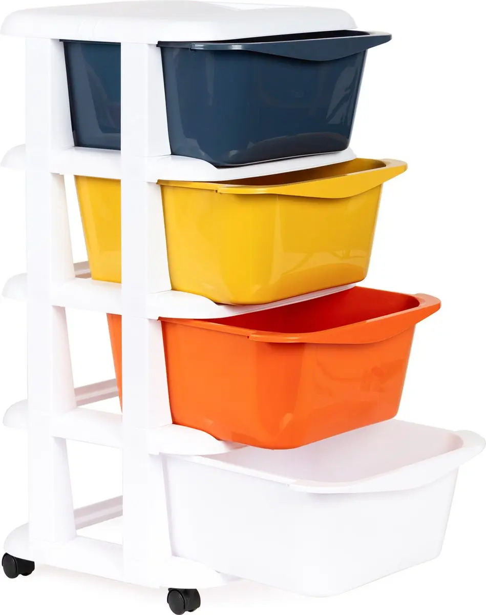 ECOTOYS Organizer 74x35,5x36cm - 4 Lades - Wit/Blauw/Geel/Orange