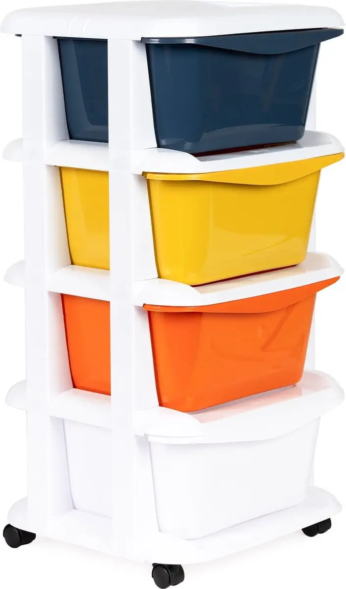 ECOTOYS Organizer 74x35,5x36cm - 4 Lades - Wit/Blauw/Geel/Orange