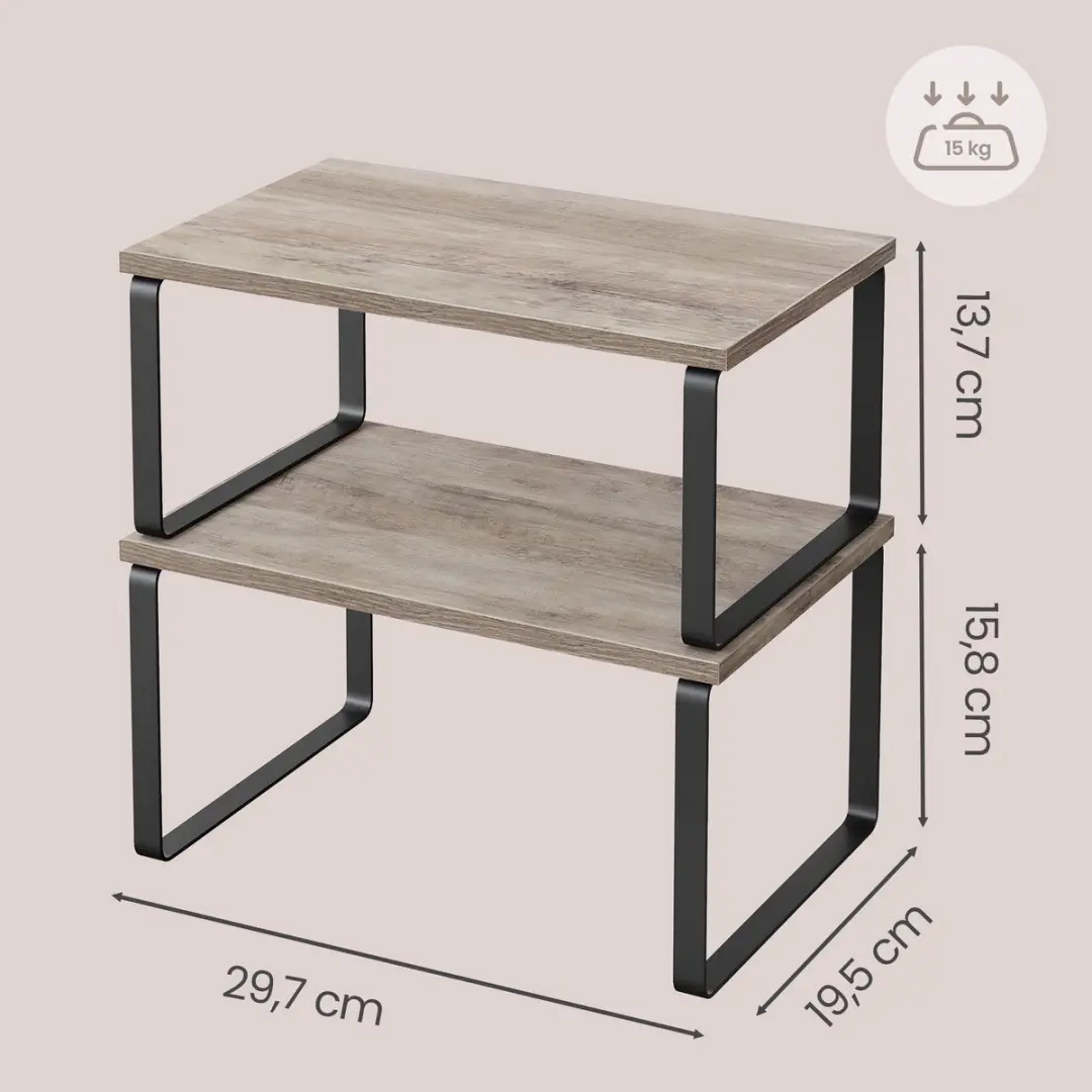 Songmics Kruidenrek 2-delig KCS020X02 - Uitbreidbaar & Stapelbaar - Metaal/Hout