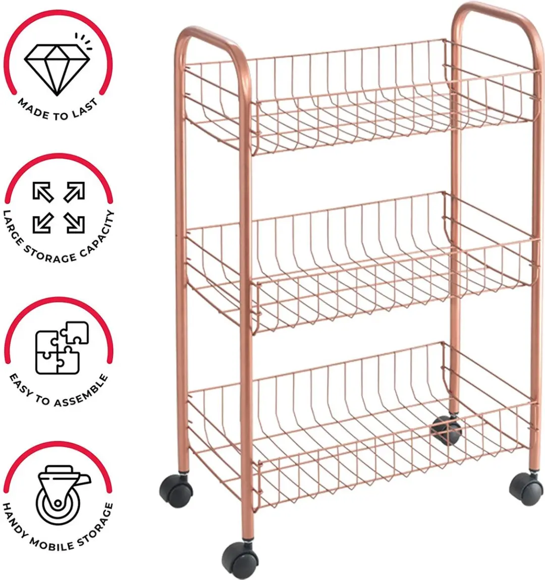Metaltex Keukentrolley Koper - Opbergwagen met niveaus