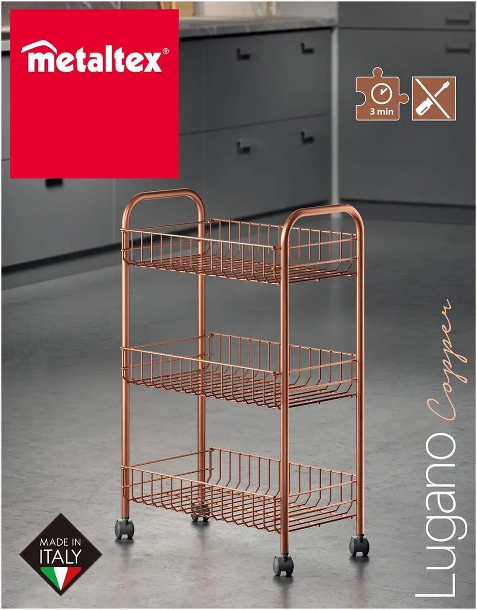 Metaltex Keukentrolley Koper - Opbergwagen met niveaus