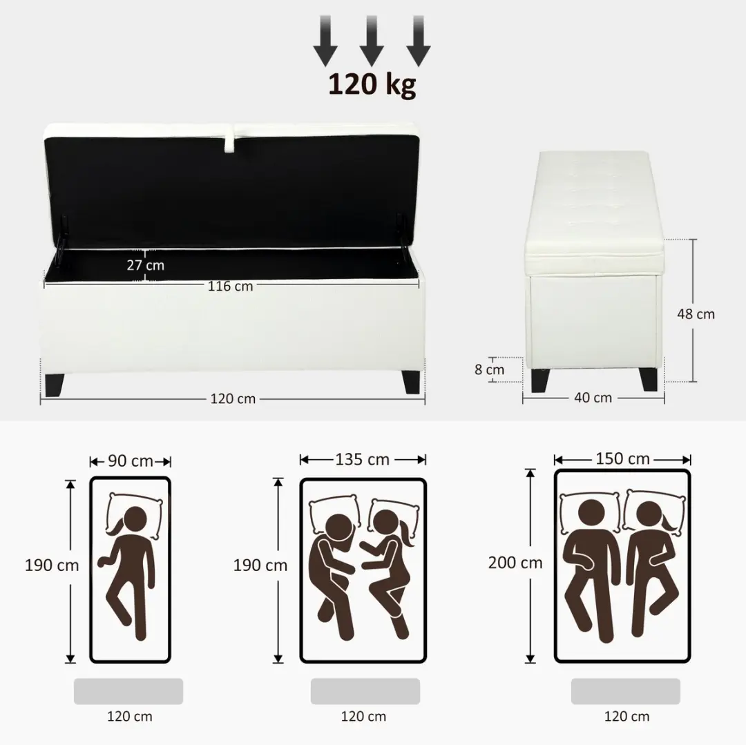 Homcom Opbergpoef - 120x40x48cm Wit
