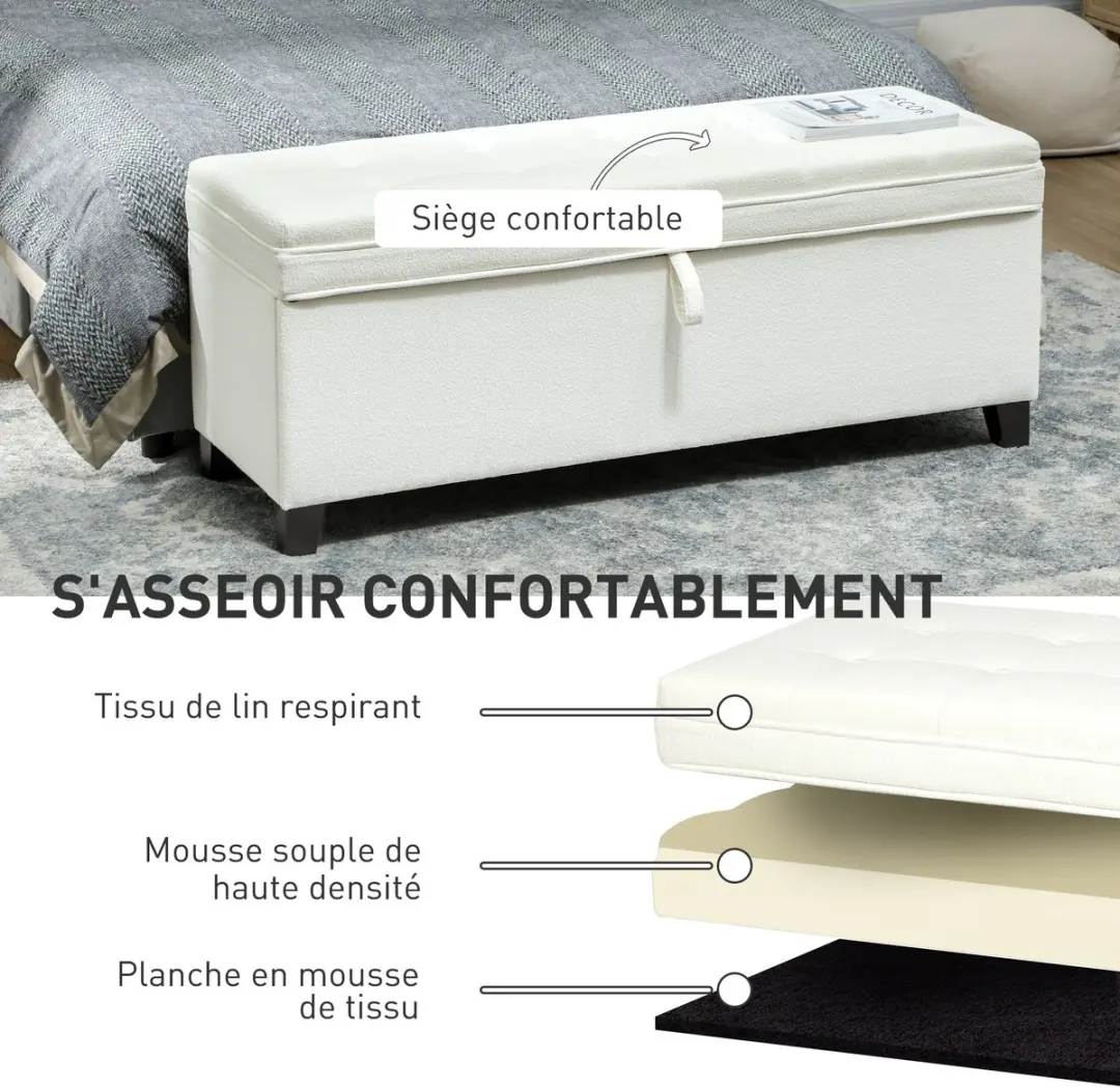Homcom Opbergpoef - 120x40x48cm Wit