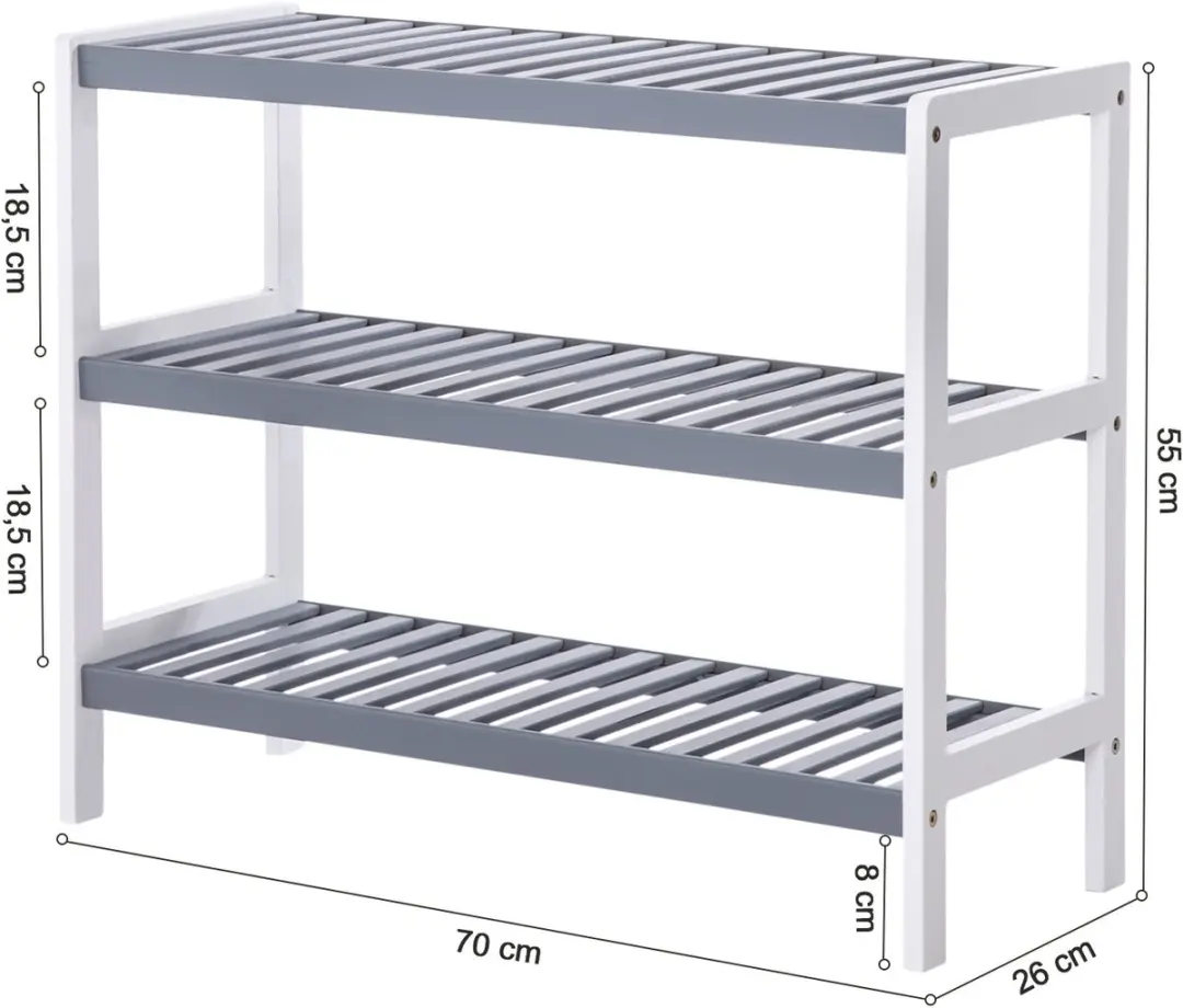 Songmics Bamboe Schoenenrek 3 Lagen - 6 Paren - Wit/Grijs - afbeelding 2 van 6