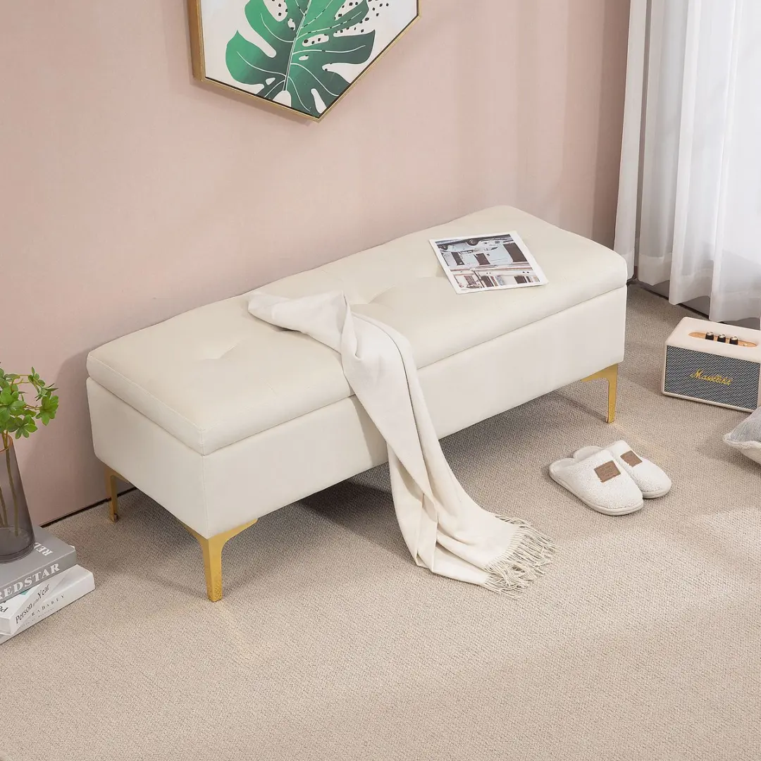 Homcom Opbergbank Beige 120x44x44,5cm - afbeelding 2 van 6
