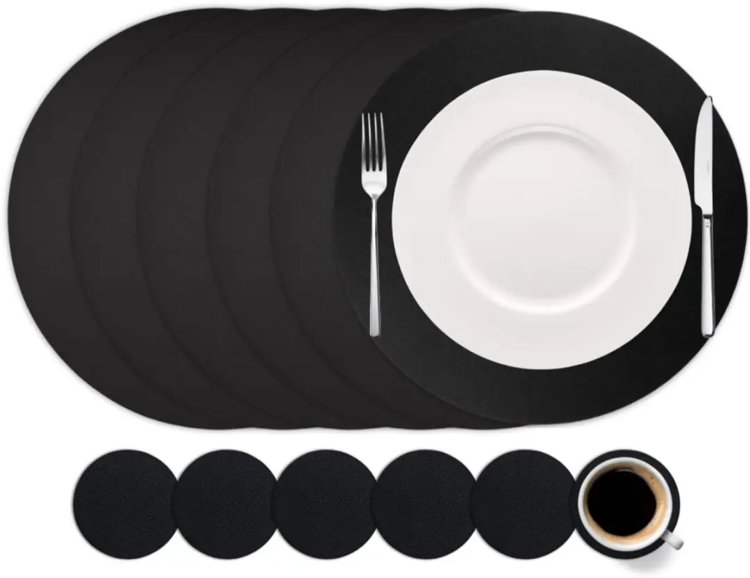 Cookinglife Placemats & Onderzetters Set - 12 Stuks - Vegan Lederlook Zwart
