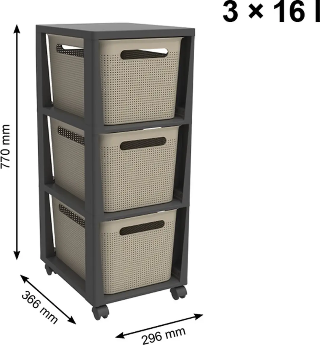 Rotho Tower Brisen Ladekast 3x16L - Cappuccino