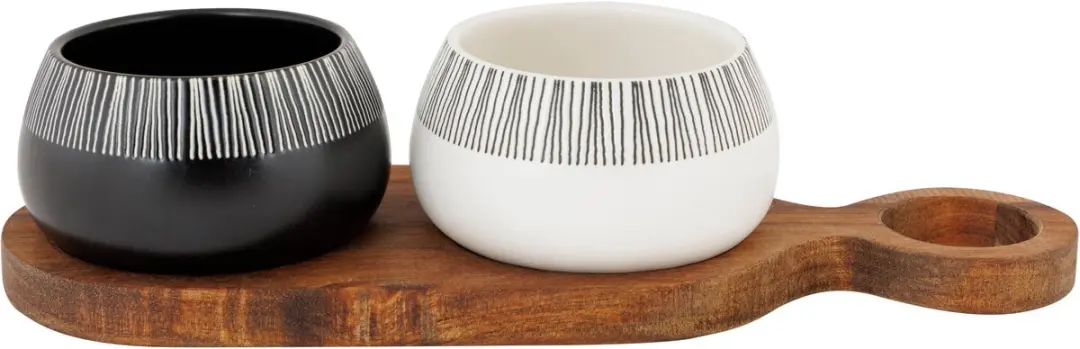 Cosy&Trendy Aperoset Serveerplank + 2 Bowls - 3 Stuks