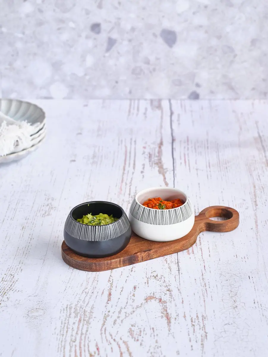 Cosy&Trendy Aperoset Serveerplank + 2 Bowls - 3 Stuks