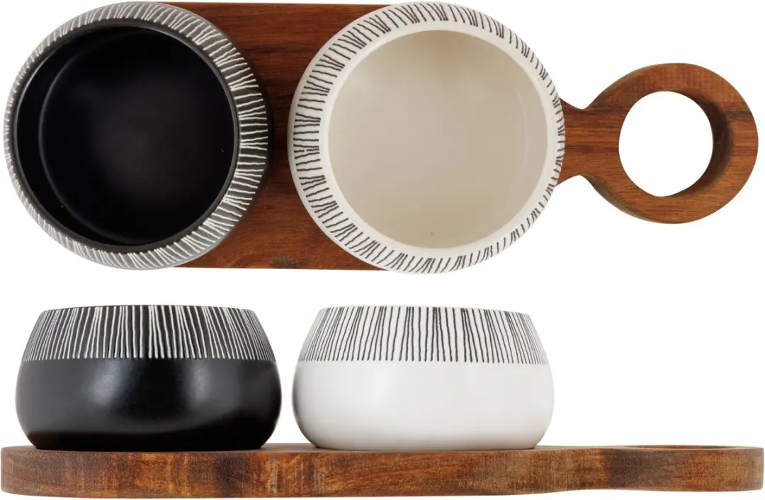 Cosy&Trendy Aperoset Serveerplank + 2 Bowls